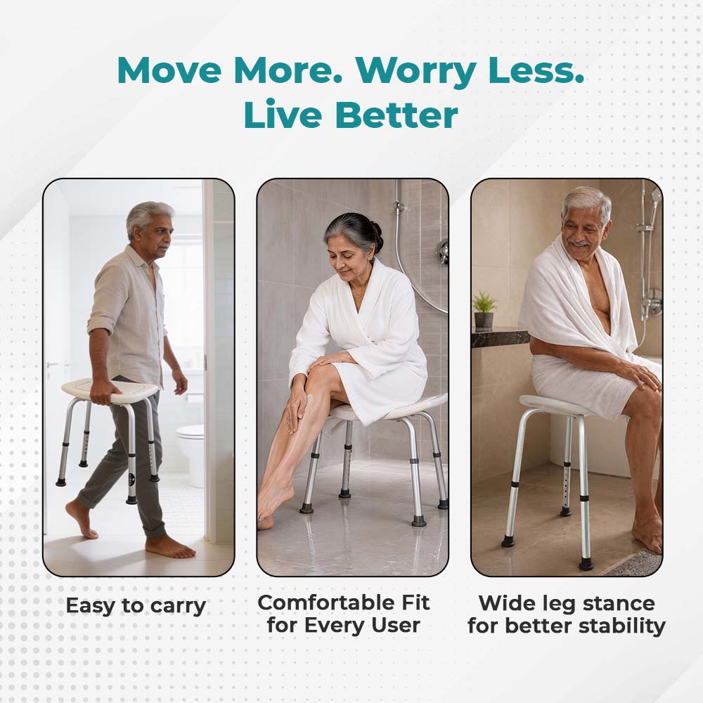 Hero Ecomed ReLive 101 Q | Aluminium Shower Chair | Adjustable Height Bathroom Chair | Lightweight Shower Chair | Non-Slip Bathing Chair for Adults & Recovery Patients | Capacity 100 kg