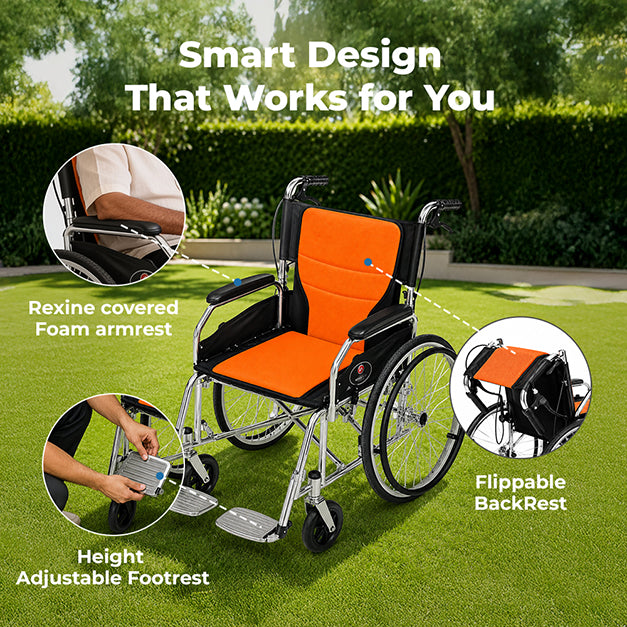 Winn 205 L | Lightweight Aluminium Manual Wheel chair | Foldable Frame | Attendant & Self-Propelled | Mesh Seat | Wheelchair for Adults, Elderly & Patients | Capacity 100 kg