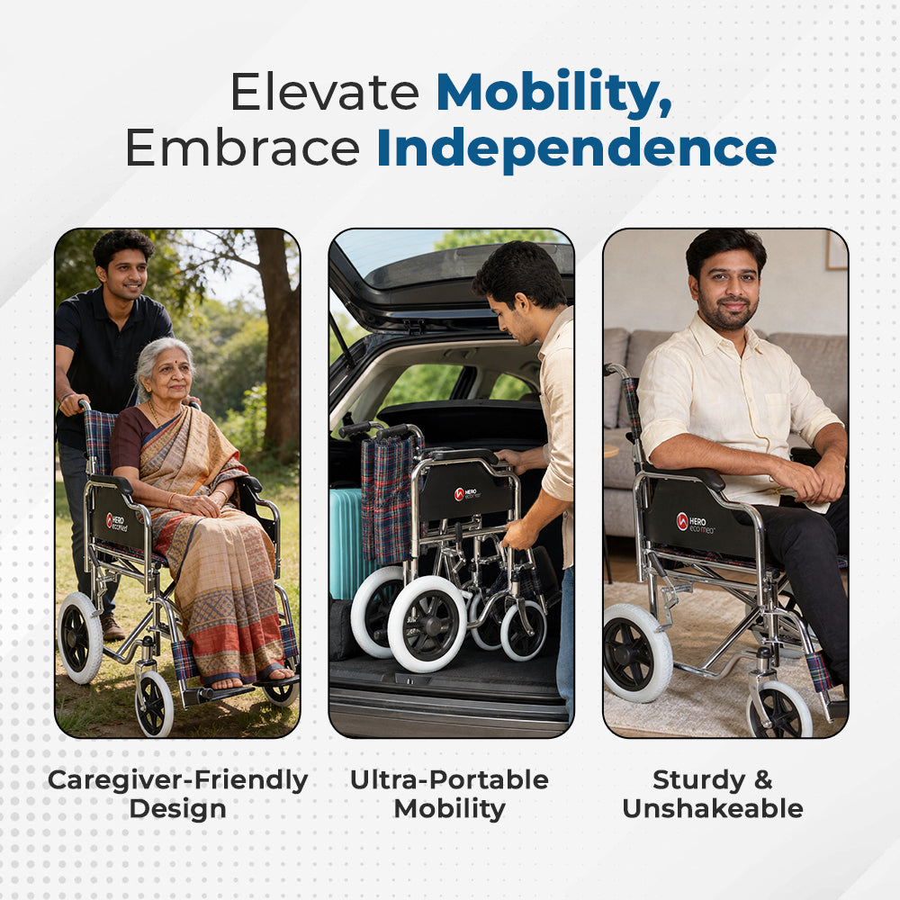 Hero Ecomed - MHL 1004-X Manual Wheelchair | Compact Foldable wheelchair | Antimicrobial Upholstery | Easy Portable Wheel chair for senior citizens & Patients | 100 kg Capacity
