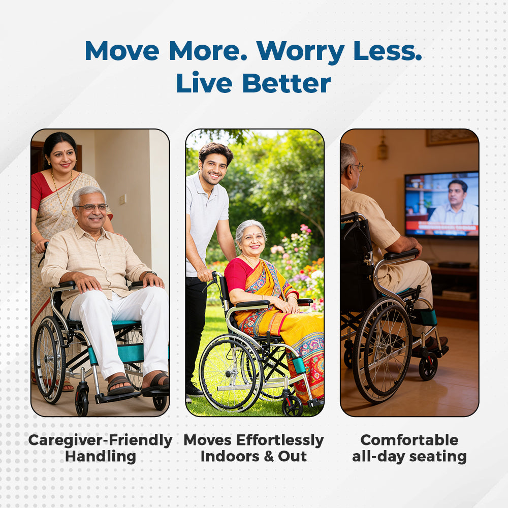 Hero Ecomed Winn 203 L | Lightweight Manual Aluminium Wheelchair | Foldable Frame | Flippable Backrest | Propelling Ring | Easy Portable Wheelchair For Patients & Elderly | 100 kg Capacity
