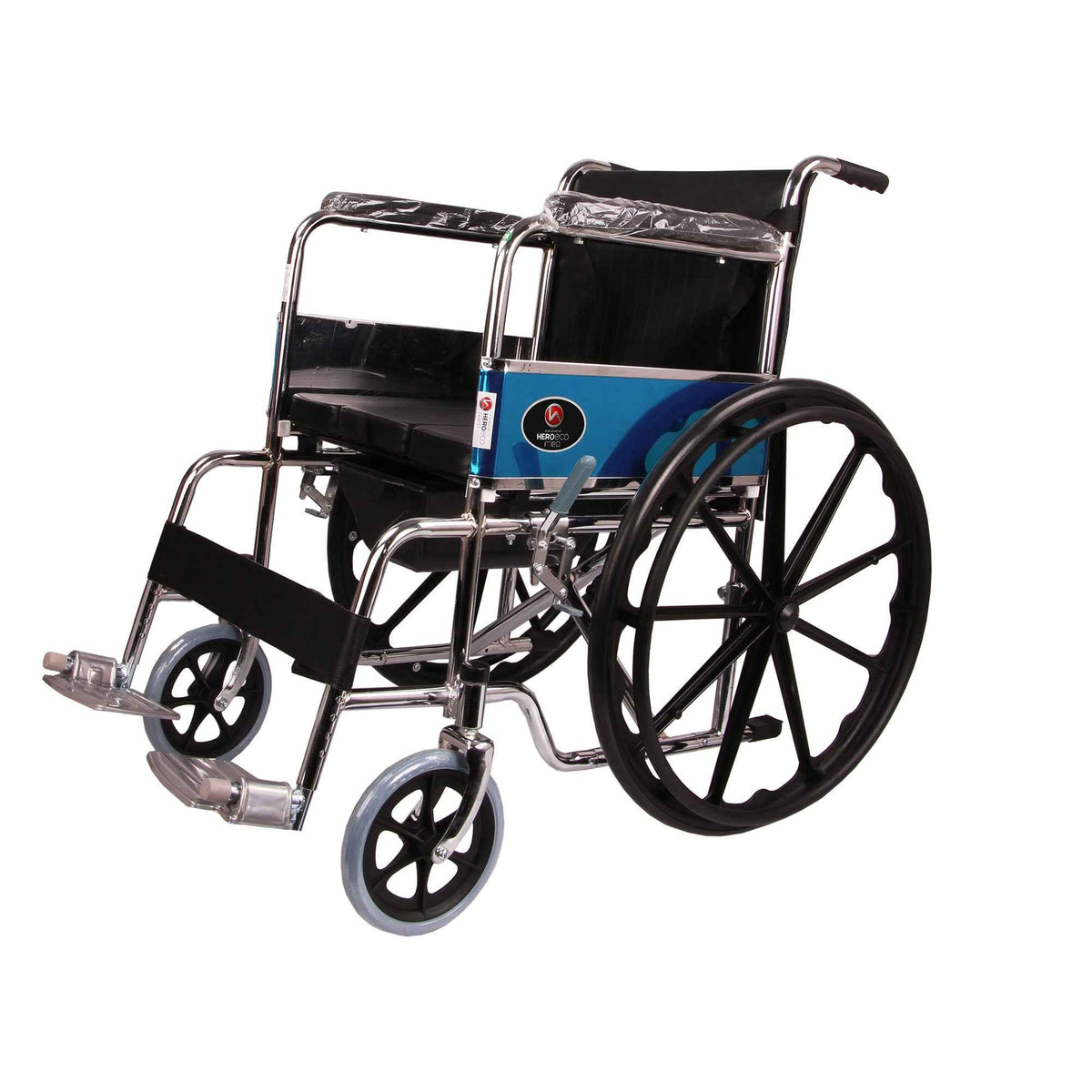 MHL 1002 C-Eva Manual Chrome finish Commode Wheelchair with Mag Wheels and Eva tyres
