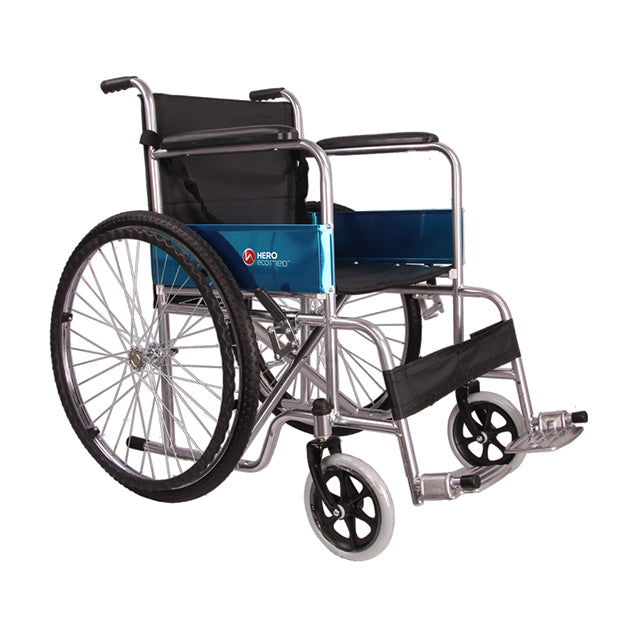 Hero Ecomed Winn 102 S | Manual Wheelchair | Powder Coated Frame | Foldable Backrest | Propelling Ring | Detachable Footrest | Easy Portable Wheelchair For Patients & Elderly | 100 kg Capacity