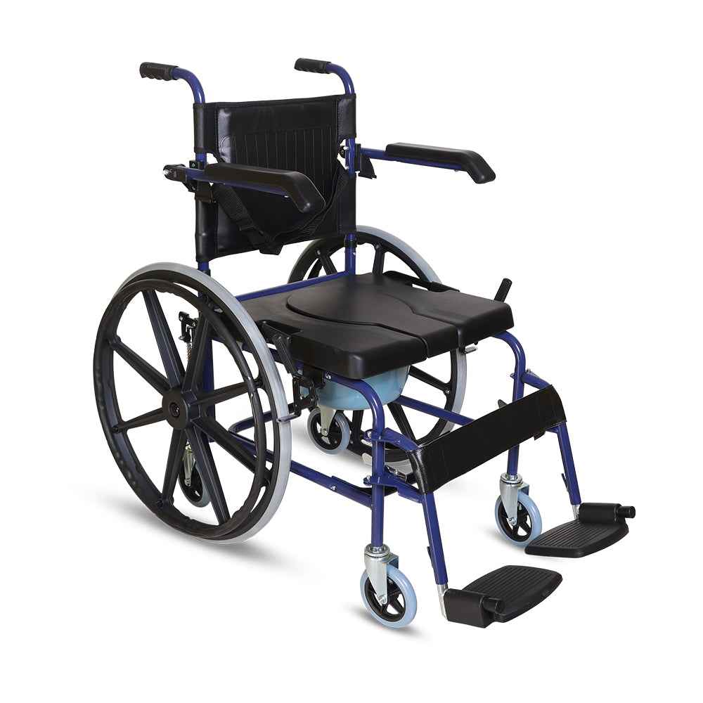 Hero Ecomed Winn 304 C | Manual Wheelchair with Propelling Ring  | Powder Coated MS Frame | High Back wheelchair | Commode Provision | For Patients & Elderly | 120 kg Capacity