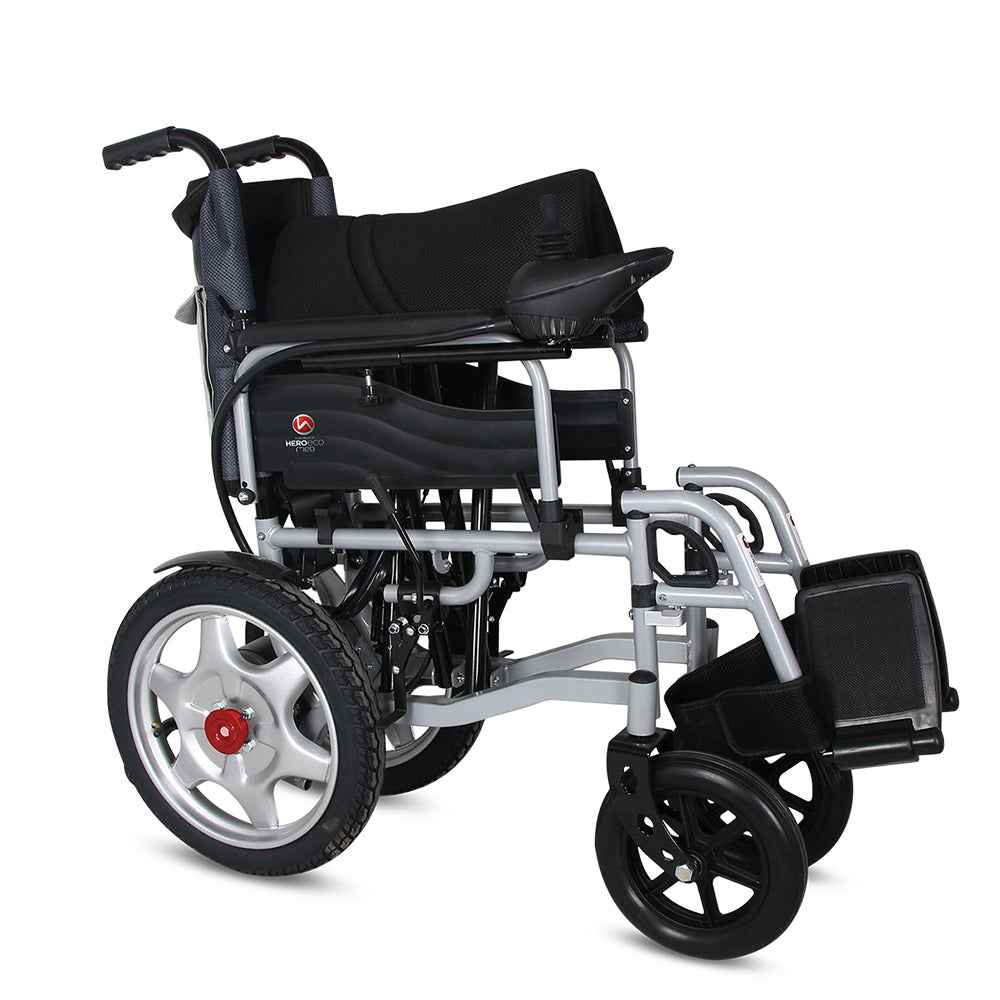 Hero Ecomed - E-Winn 201 I | Electric Foldable Wheelchair | Lithium Battery | Strong MS Frame | 5-Speed Joystick controls | Portable Motorized Wheelchair for Indoor & Outdoor Use | 100 kg Capacity