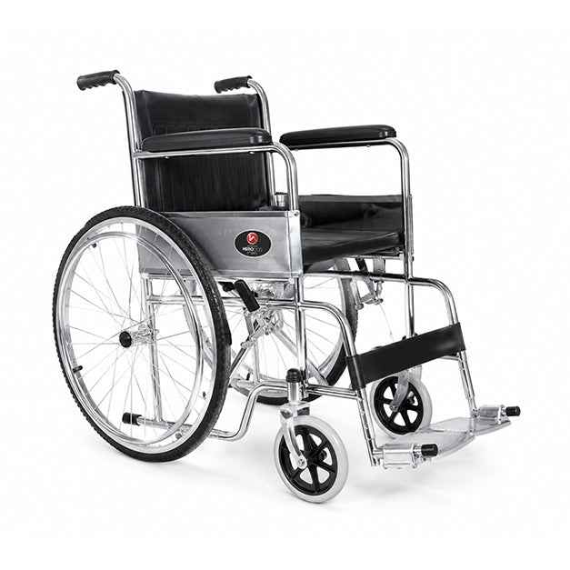 Hero Ecomed - Winn 201 S Manual Foldable Wheelchair | Height-Adjustable Chrome Frame | Propelling Ring | Portable Wheelchair Mobility Chair  for Elderly & Patients | 100 kg Capacity