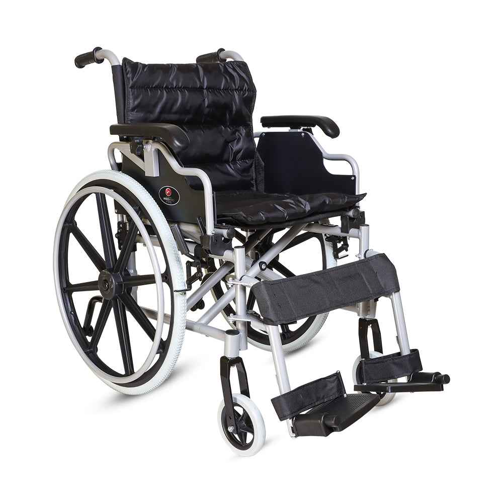 Hero Ecomed Winn 302 H | Heavy Duty Manual Wheelchair | Foldable Aluminium Frame | Anti-Tip | Flip-Up PU Armrest | Self-Propelled Wheelchair for Adults, Elderly & Patients | Capacity 120 kg