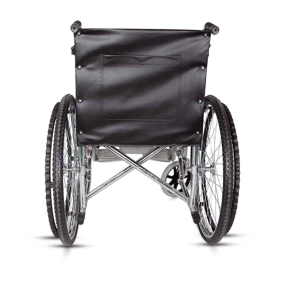 Hero Ecomed- Winn 202 C Manual Commode Wheelchair | Foldable Chrome Frame | Detachable Commode Bucket | Portable Wheelchair for Patients & Elderly | 100 kg Capacity