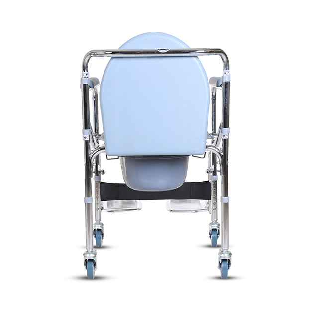 Hero Ecomed ReLive 209 C | Commode Chair with Footrest & Wheels | Chrome Plated Frame | Foldable | Padded Seat | Removable Pot | Mobile Commode Chair For Patients & Elderly