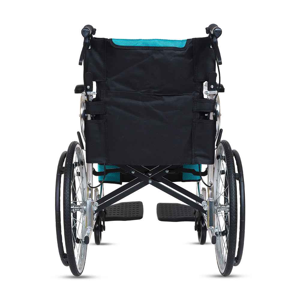 Hero Ecomed Winn 203 L | Lightweight Manual Aluminium Wheelchair | Foldable Frame | Flippable Backrest | Propelling Ring | Easy Portable Wheelchair For Patients & Elderly | 100 kg Capacity
