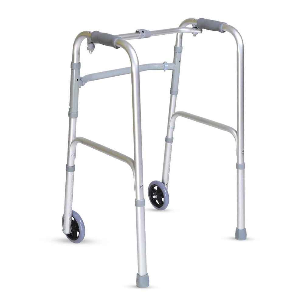 Hero Ecomed - Liberty 204 W | Foldable Walker  | Lightweight Adjustable Aluminum Reciprocal Walking Aid | Anti-Slip Rubber Legs | 100 kg Capacity | Mobility Support for Elderly & Injury Recovery