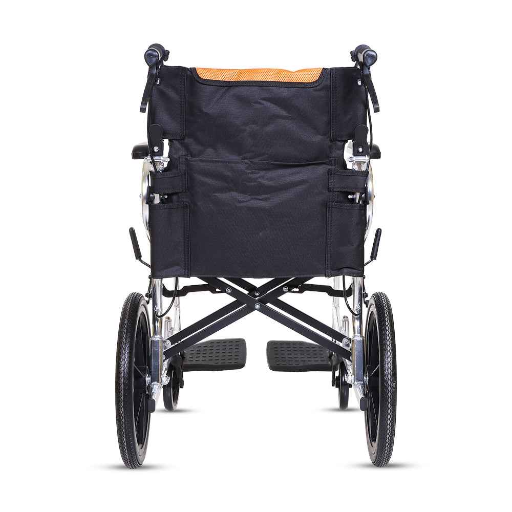 Hero Ecomed Winn 202 L | Lightweight Manual Aluminium Wheelchair | Foldable Frame | Flippable Backrest | Attendant Brake | Easy Portable Wheelchair For Patients & Elderly | 100 kg Capacity
