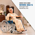 Hero Ecomed Winn 202 S | Manual Wheelchair | Chrome Plated Strong MS Frame | Foldable Wheelchair | Detachable Footrest | Wheelchair For Patients & Elderly | 100 kg Capacity