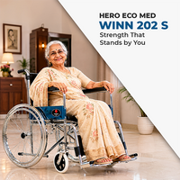 Hero Ecomed Winn 202 S | Manual Wheelchair | Chrome Plated Strong MS Frame | Foldable Wheelchair | Detachable Footrest | Wheelchair For Patients & Elderly | 100 kg Capacity