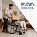 Hero Ecomed Winn 101 S | Manual Wheelchair | Powder Coated Frame | Foldable Backrest | Propelling Ring | Attendant Brake | Easy Portable Wheelchair For Patients & Elderly | 100 kg Capacity