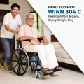 Hero Ecomed Winn 304 C | Manual Wheelchair with Propelling Ring  | Powder Coated MS Frame | High Back wheelchair | Commode Provision | For Patients & Elderly | 120 kg Capacity