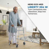 Hero Ecomed - Liberty 204 W | Foldable Walker  | Lightweight Adjustable Aluminum Reciprocal Walking Aid | Anti-Slip Rubber Legs | 100 kg Capacity | Mobility Support for Elderly & Injury Recovery