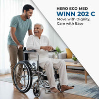 Hero Ecomed- Winn 202 C Manual Commode Wheelchair | Foldable Chrome Frame | Detachable Commode Bucket | Portable Wheelchair for Patients & Elderly | 100 kg Capacity