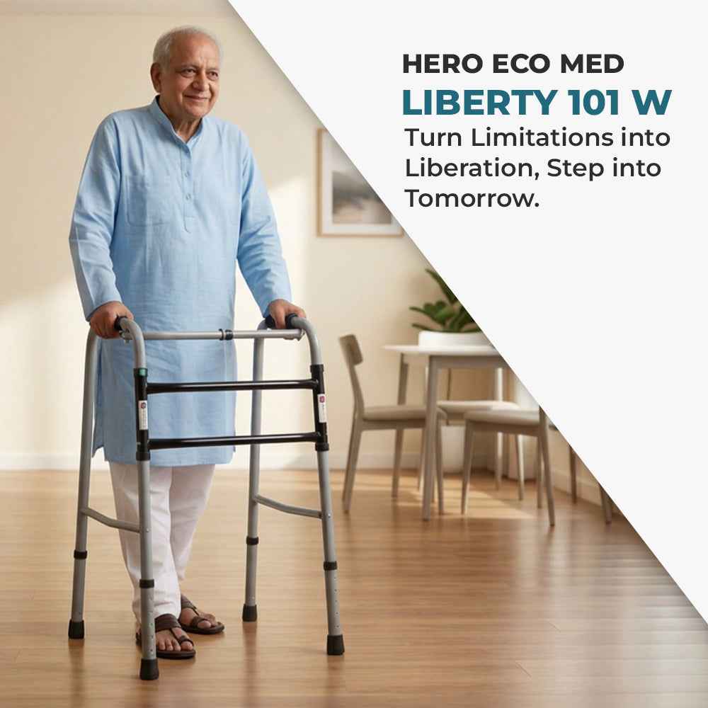 Hero Ecomed - Liberty 101 W | Foldable Walker | Heavy-Duty Double Bar Walking Aid | Anti-Slip Rubber | Mobility Support for Elderly & Injury Recovery | 100 kg Capacity