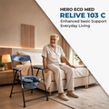 Hero Ecomed ReLive 103 C | Commode Chair | Powder Coated Frame | Foldable | Padded Seat | Height Adjustable | Removable Pot | Commode Chair For Patients & Elderly