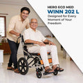 Hero Ecomed Winn 202 L | Lightweight Manual Aluminium Wheelchair | Foldable Frame | Flippable Backrest | Attendant Brake | Easy Portable Wheelchair For Patients & Elderly | 100 kg Capacity