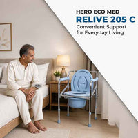 Hero Ecomed ReLive 205 C | Commode Chair | Chrome Plated Frame | Foldable | Height Adjustable | Removable Pot | Commode Chair For Patients & Elderly | Lightweight & Portable