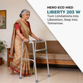 Hero Ecomed - Liberty 203 W | Foldable Walker | Lightweight Adjustable Aluminium Walking Aid with Anti-Slip Rubber Legs | Height Adjustable | Mobility Support for Elderly, Injury Recovery & Daily Walking Use