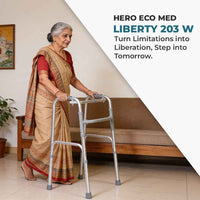 Hero Ecomed - Liberty 203 W | Foldable Walker | Lightweight Adjustable Aluminium Walking Aid with Anti-Slip Rubber Legs | Height Adjustable | Mobility Support for Elderly, Injury Recovery & Daily Walking Use