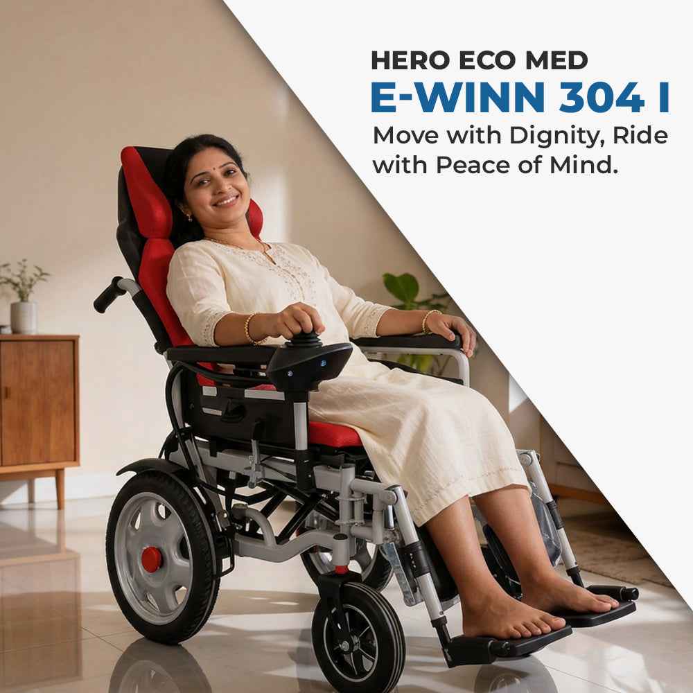 Hero Ecomed E-Winn 304 I Reclining Electric Wheelchair | Foldable Powered Wheelchair with Joystick Control | Oxford and mesh cloth upholstery | Mobility for Elderly & Disabled | 120 kg Capacity