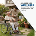 Hero Ecomed - Winn 201 S Manual Foldable Wheelchair | Height-Adjustable Chrome Frame | Propelling Ring | Portable Wheelchair Mobility Chair  for Elderly & Patients | 100 kg Capacity
