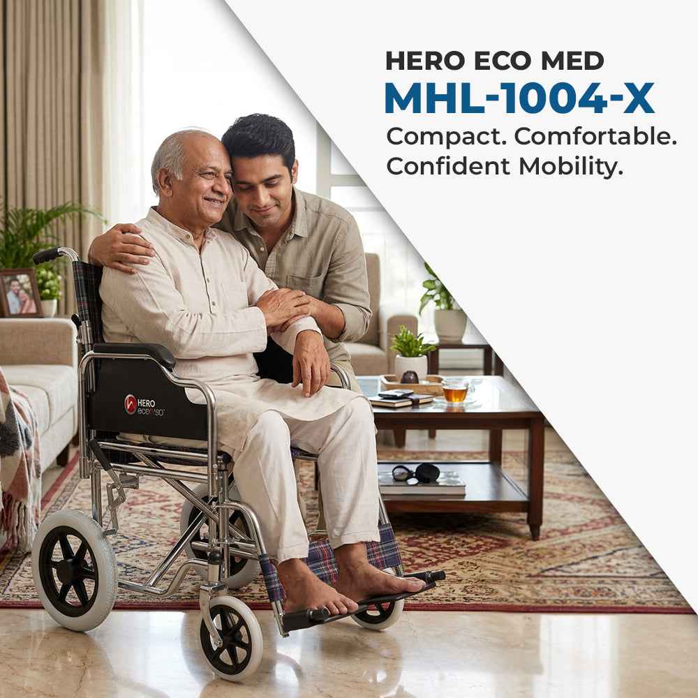 Hero Ecomed - MHL 1004-X Manual Wheelchair | Compact Foldable wheelchair | Antimicrobial Upholstery | Easy Portable Wheel chair for senior citizens & Patients | 100 kg Capacity