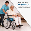 Hero Ecomed Winn 102 S | Manual Wheelchair | Powder Coated Frame | Foldable Backrest | Propelling Ring | Detachable Footrest | Easy Portable Wheelchair For Patients & Elderly | 100 kg Capacity