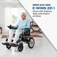 Hero Ecomed - E-Winn 201 I | Electric Foldable Wheelchair | Lithium Battery | Strong MS Frame | 5-Speed Joystick controls | Portable Motorized Wheelchair for Indoor & Outdoor Use | 100 kg Capacity