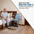 Hero Ecomed ReLive 208 C | Commode Chair with Footrest | Chrome Plated Frame | Foldable | Padded Seat | Height Adjustable | Removable Pot | For Patients & Elderly