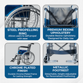 Hero Ecomed Winn 202 S | Manual Wheelchair | Chrome Plated Strong MS Frame | Foldable Wheelchair | Detachable Footrest | Wheelchair For Patients & Elderly | 100 kg Capacity