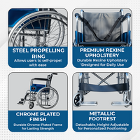 Hero Ecomed Winn 202 S | Manual Wheelchair | Chrome Plated Strong MS Frame | Foldable Wheelchair | Detachable Footrest | Wheelchair For Patients & Elderly | 100 kg Capacity