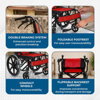 Hero Ecomed - Winn 201 T | Manual Wheelchair | Lightweight Foldable Attendant Mobility with Brakes & Compact Rear Wheels | Portable Transport Wheelchair for Elderly & Patients