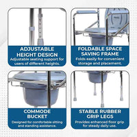 Hero Ecomed ReLive 205 C | Commode Chair | Chrome Plated Frame | Foldable | Height Adjustable | Removable Pot | Commode Chair For Patients & Elderly | Lightweight & Portable