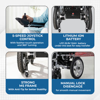 Hero Ecomed - E-Winn 201 I | Electric Foldable Wheelchair | Lithium Battery | Strong MS Frame | 5-Speed Joystick controls | Portable Motorized Wheelchair for Indoor & Outdoor Use | 100 kg Capacity