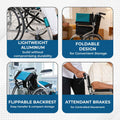 Hero Ecomed Winn 203 L | Lightweight Manual Aluminium Wheelchair | Foldable Frame | Flippable Backrest | Propelling Ring | Easy Portable Wheelchair For Patients & Elderly | 100 kg Capacity