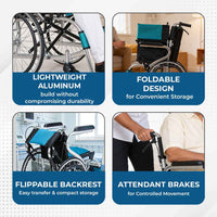 Hero Ecomed Winn 203 L | Lightweight Manual Aluminium Wheelchair | Foldable Frame | Flippable Backrest | Propelling Ring | Easy Portable Wheelchair For Patients & Elderly | 100 kg Capacity