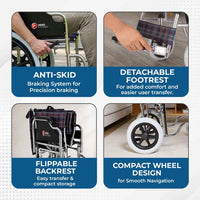 Hero Ecomed - MHL 1004-X Manual Wheelchair | Compact Foldable wheelchair | Antimicrobial Upholstery | Easy Portable Wheel chair for senior citizens & Patients | 100 kg Capacity