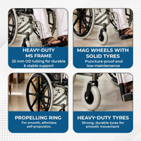 Hero Ecomed - Winn 301 H Manual Wheelchair | Heavy-Duty Foldable Mobility Chair with Antimicrobial & Fire-retardant Upholstery | 120 kg Capacity | Self Use & Attendant Use Wheelchair