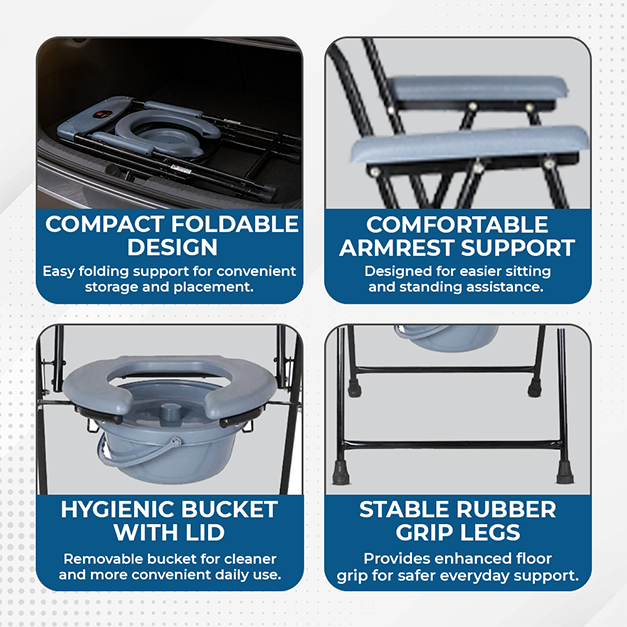 Hero Ecomed ReLive 103 C | Commode Chair | Powder Coated Frame | Foldable | Padded Seat | Height Adjustable | Removable Pot | Commode Chair For Patients & Elderly