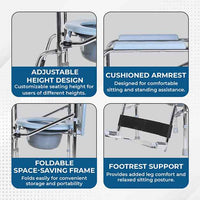 Hero Ecomed ReLive 208 C | Commode Chair with Footrest | Chrome Plated Frame | Foldable | Padded Seat | Height Adjustable | Removable Pot | For Patients & Elderly