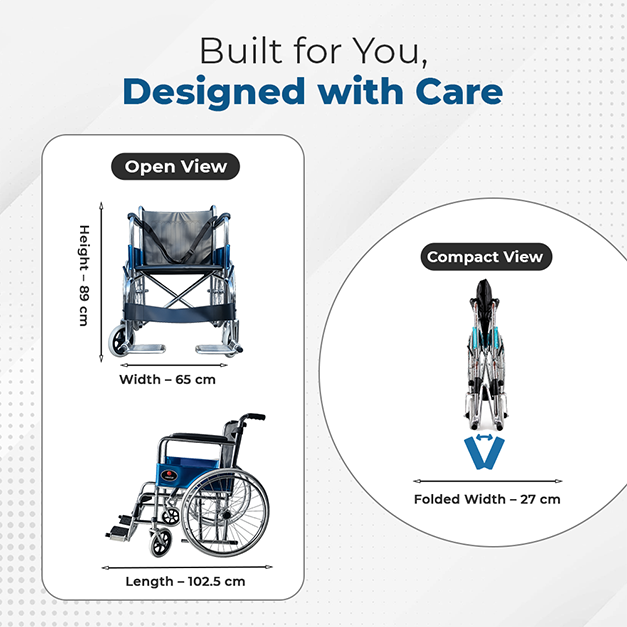 Hero Ecomed Winn 202 S | Manual Wheelchair | Chrome Plated Strong MS Frame | Foldable Wheelchair | Detachable Footrest | Wheelchair For Patients & Elderly | 100 kg Capacity