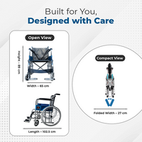 Hero Ecomed Winn 202 S | Manual Wheelchair | Chrome Plated Strong MS Frame | Foldable Wheelchair | Detachable Footrest | Wheelchair For Patients & Elderly | 100 kg Capacity
