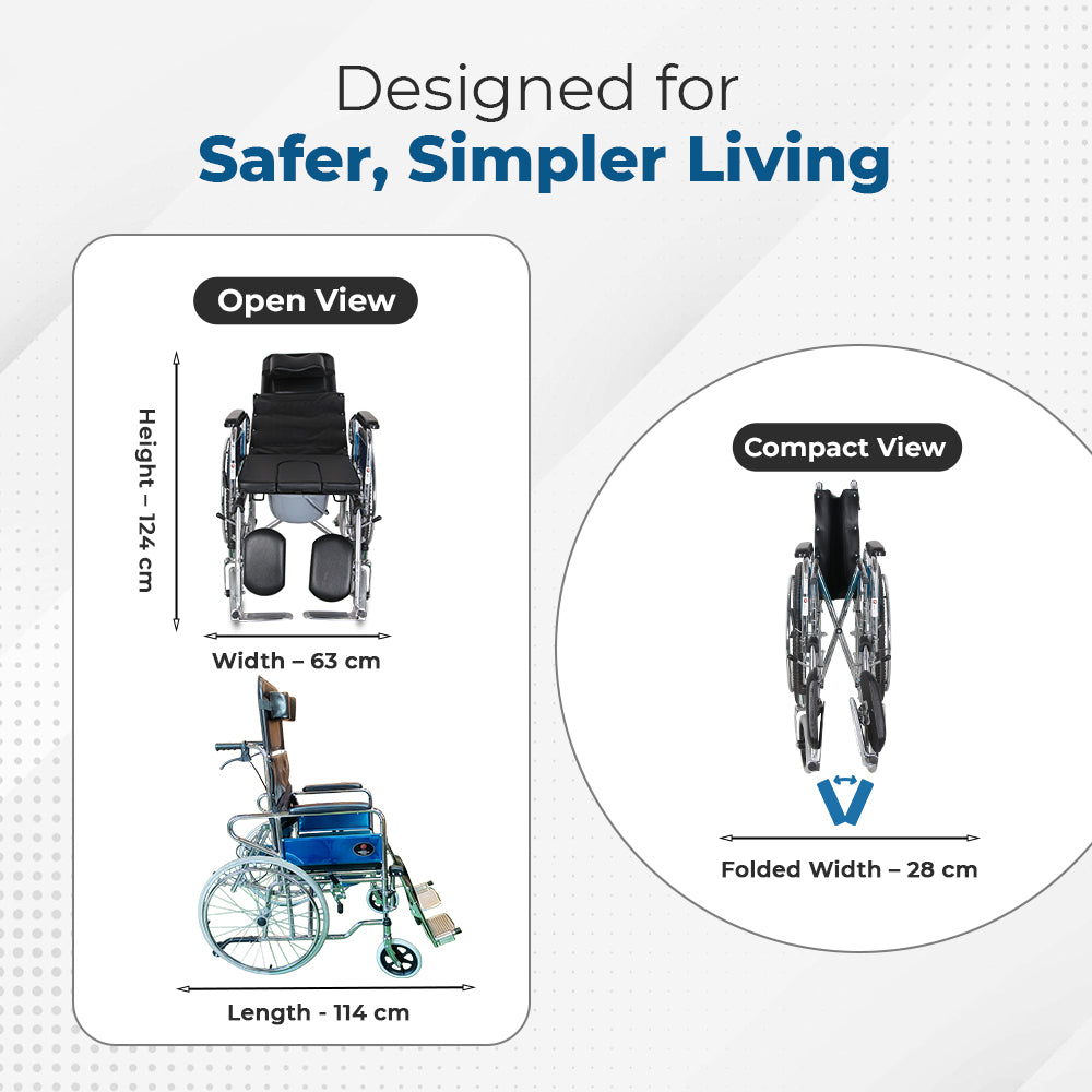 Hero Ecomed Winn 303 C | Manual Wheelchair with Propelling Ring | Chrome Plated MS Frame | High Back Foldable Wheelchair | Commode Provision | For Patients & Elderly | 100 kg Capacity
