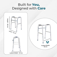 Hero Ecomed - Liberty 203 W | Foldable Walker | Lightweight Adjustable Aluminium Walking Aid with Anti-Slip Rubber Legs | Height Adjustable | Mobility Support for Elderly, Injury Recovery & Daily Walking Use