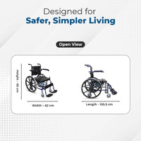 Hero Ecomed Winn 304 C | Manual Wheelchair with Propelling Ring  | Powder Coated MS Frame | High Back wheelchair | Commode Provision | For Patients & Elderly | 120 kg Capacity