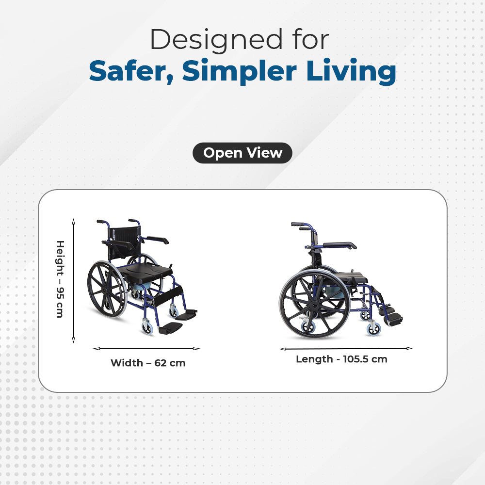 Hero Ecomed Winn 304 C | Manual Wheelchair with Propelling Ring  | Powder Coated MS Frame | High Back wheelchair | Commode Provision | For Patients & Elderly | 120 kg Capacity